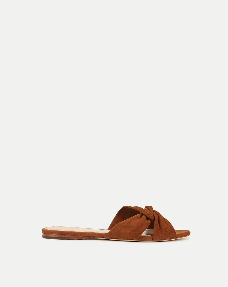 Seraphina Suede Twist Sandal in Caramel | Veronica Beard