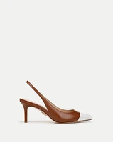 Liliana Leather Slingback Pump in Caramel/Coconut | Veronica Beard