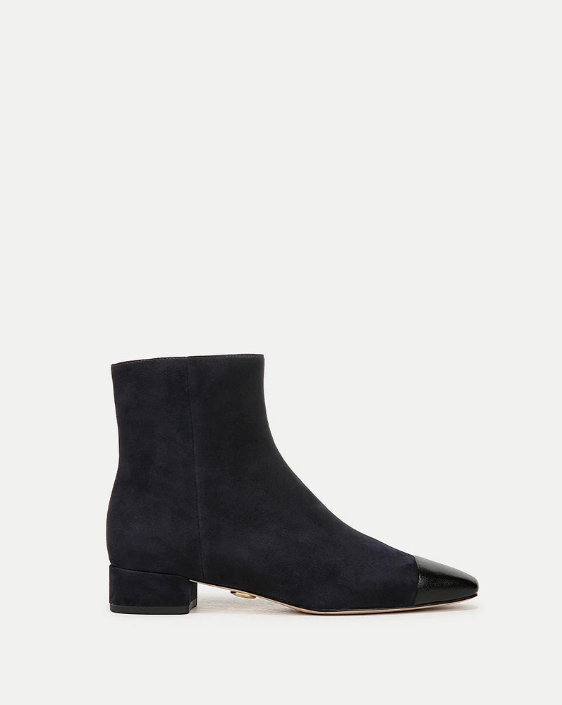 Cecile Suede Cap-Toe Bootie in Indigo/Black | Veronica Beard