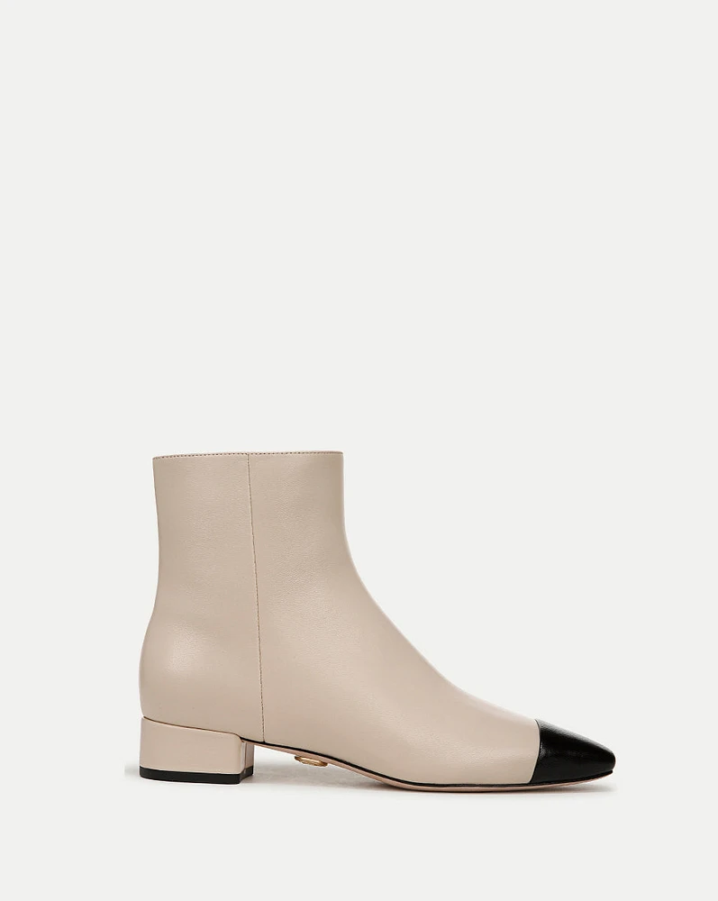 Cecile Leather Cap-Toe Bootie in Ecru/Black | Veronica Beard