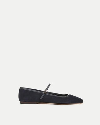 Ellie Suede Flat in Navy Blue | Veronica Beard