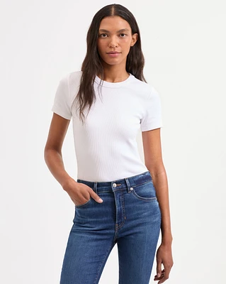 Pruitt Ribbed Tee in White | Veronica Beard