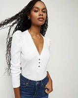 Dekalb Ribbed Puff-Sleeve V-Neck Top | Veronica Beard