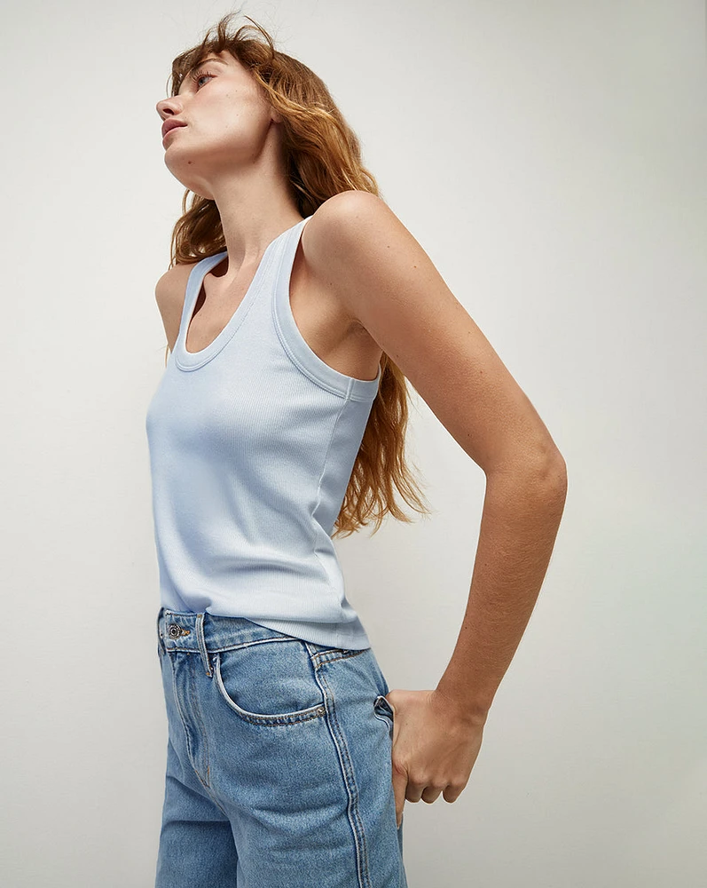 Birke Ice Blue Ribbed Scoop Neck Tank Top | Veronica Beard