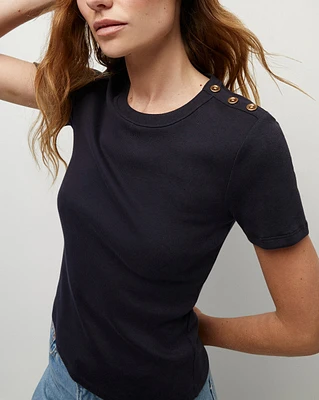 Draya Button-Shoulder Crew Neck Tee | Veronica Beard