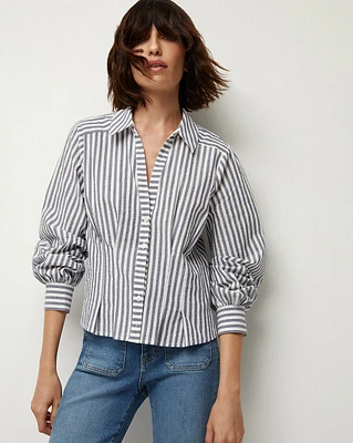 Ertha Striped Puff-Sleeve Seersucker Top | Veronica Beard