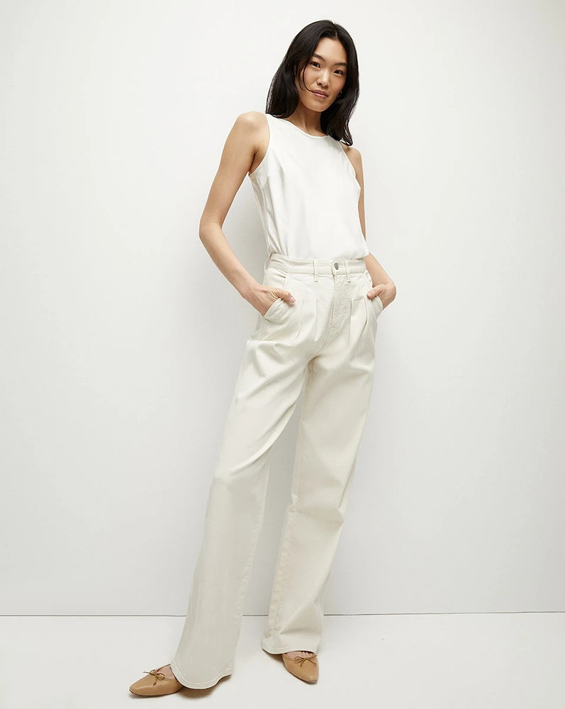 Mia Ecru Mid-Rise, Pleated Wide-Leg Jean | Veronica Beard