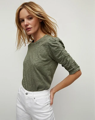 Waldorf Ruched-Sleeve Top | Elbow-Length Tee | Veronica Beard