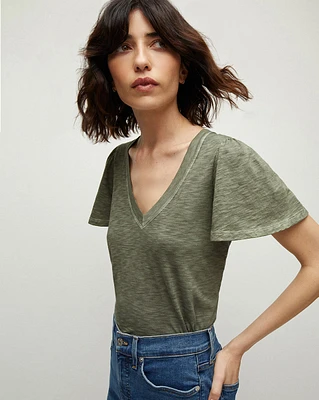 Posey V-Neck, Flutter-Sleeve Tee | Veronica Beard