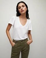 Posey Flutter-Sleeve White V-Neck Tee | Veronica Beard