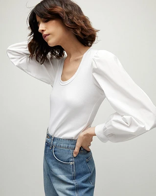 Anabel White Poplin Puff-Sleeve Top | Veronica Beard