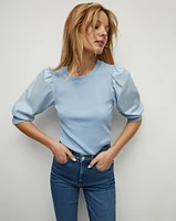 Coralee Light Blue Crew Neck, Puff-Sleeve Top | Veronica Beard