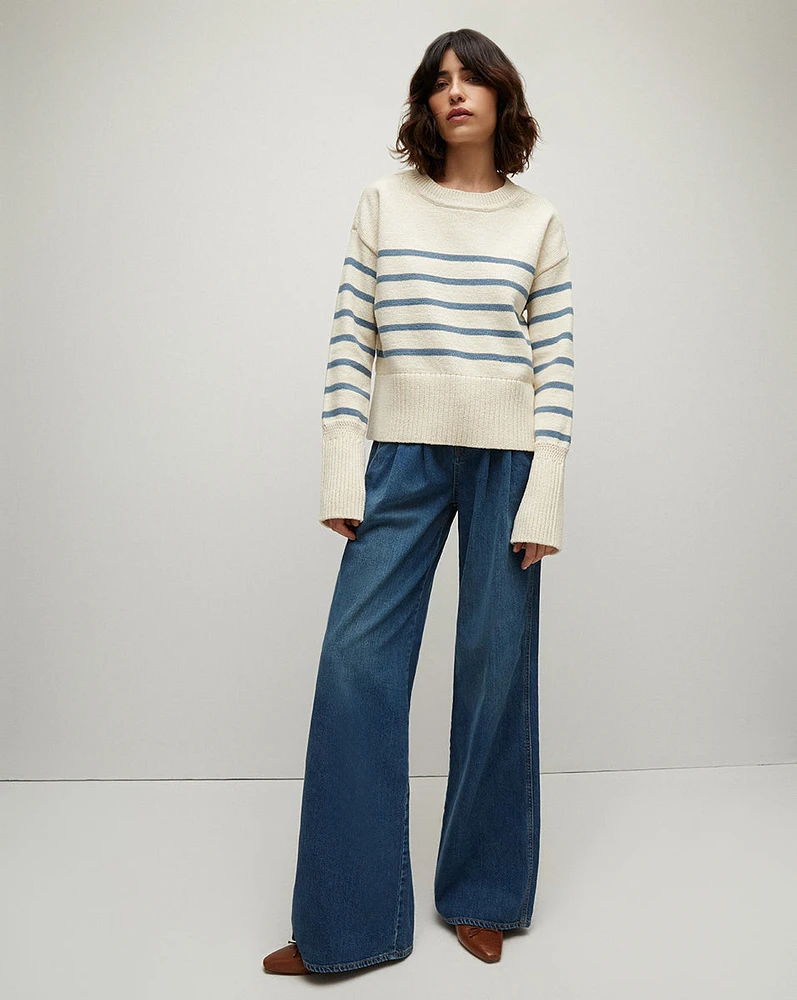 Andover Rib Trim, Blue/White Striped Sweater | Veronica Beard