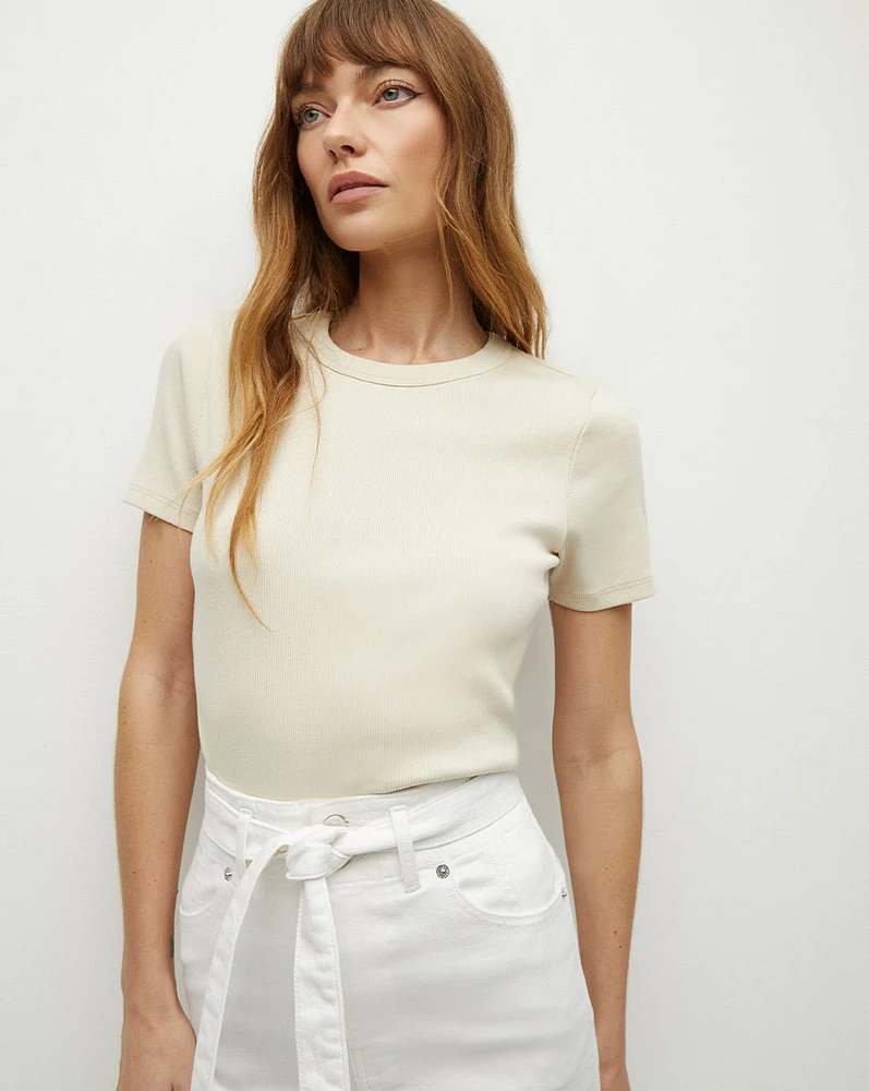 Pruitt Ribbed Tee in Limestone | Veronica Beard