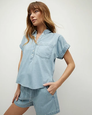 Almera Chambray Button-Down Top in Sky | Veronica Beard