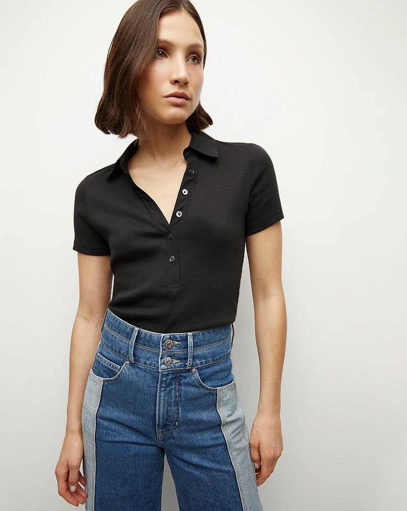 Kearney Button-Down Tee in Black | Veronica Beard