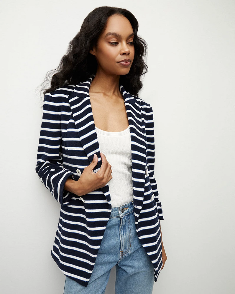 Ortiz Terrycloth Jacket in Marine/Off-White/Blue Surf | Veronica Beard