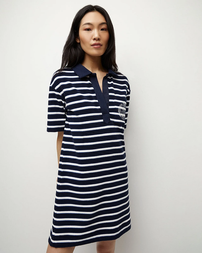 Terrence Terrycloth Dress in Marine/Off-White/Blue Surf | Veronica Beard