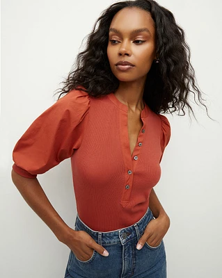 Coralee Puff-Sleeve Top in Brick Red | Veronica Beard