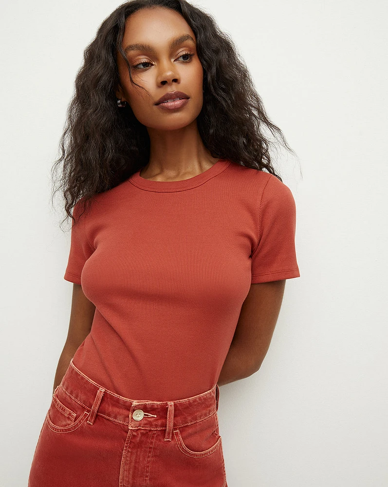 Pruitt Ribbed Tee in Brick Red | Veronica Beard