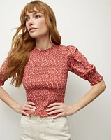 Langston Smocked Top in Brick Red/White | Veronica Beard