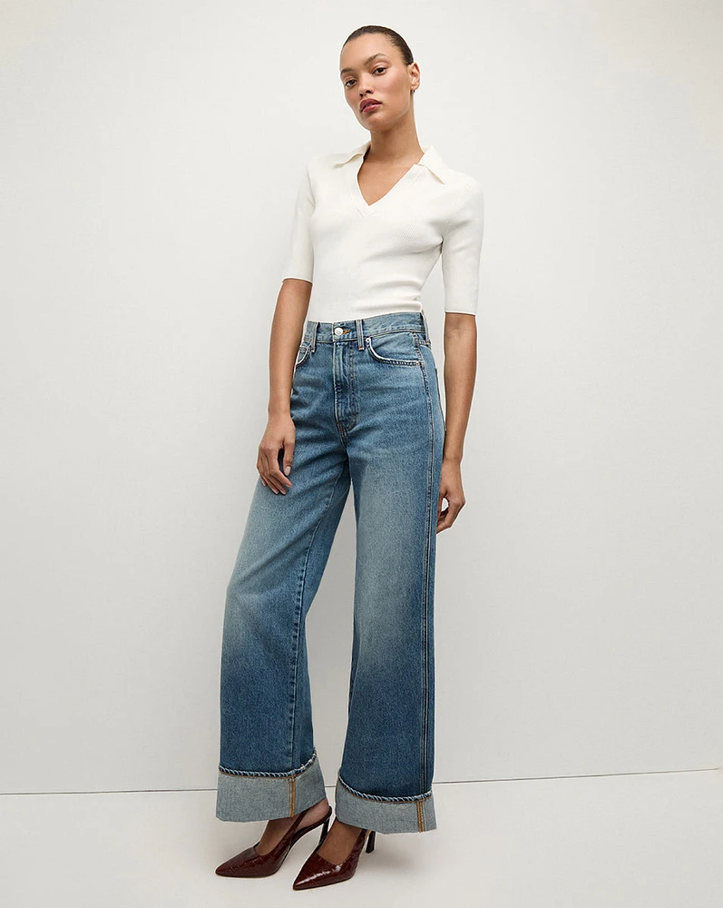 Taylor Cuffed Wide-Leg Jean | Medium Wash Blue Jeans | Veronica Beard