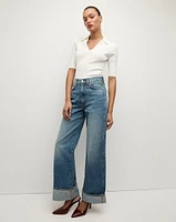 Taylor Cuffed Wide-Leg Jean | Medium Wash Blue Jeans | Veronica Beard