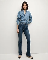 Cameron Bootcut Jean with Raw Hem in Dark Blue Denim | Veronica Beard