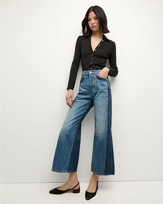 Taylor Two-Tone Cropped Wide-Leg Jean in Blue | Veronica Beard