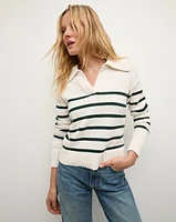 Jovie Striped V Neck Sweater in Ivory & Green | Veronica Beard