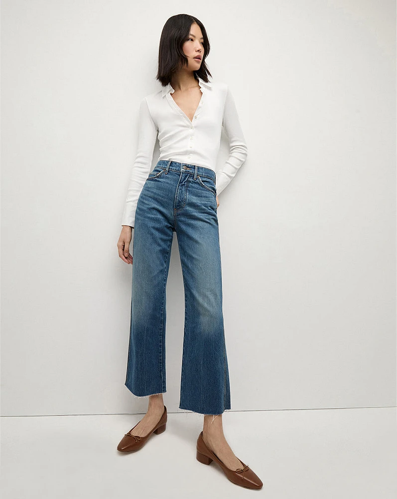 Dylan Straight-Leg Raw Hem Jean in Evening Dusk | Veronica Beard