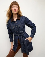 Mikaela Shacket With Cord Collar in Indigo Rinse | Veronica Beard