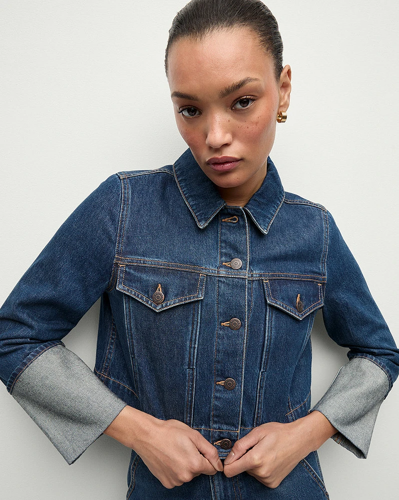 Phila Cropped Denim Jacket in Blue Denim | Veronica Beard