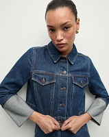 Phila Cropped Denim Jacket in Blue Denim | Veronica Beard