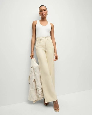 Taylor Vegan Leather Wide-Leg Pant in Ecru | Veronica Beard