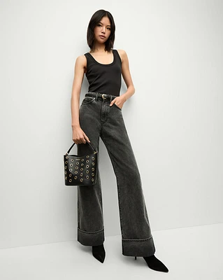 Taylor Cuffed Wide-Leg Jeans in Washed Black | Veronica Beard