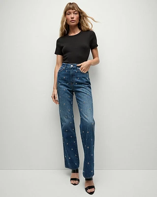 Dylan Grommet Straight-Leg Jeans in Blue Denim | Veronica Beard