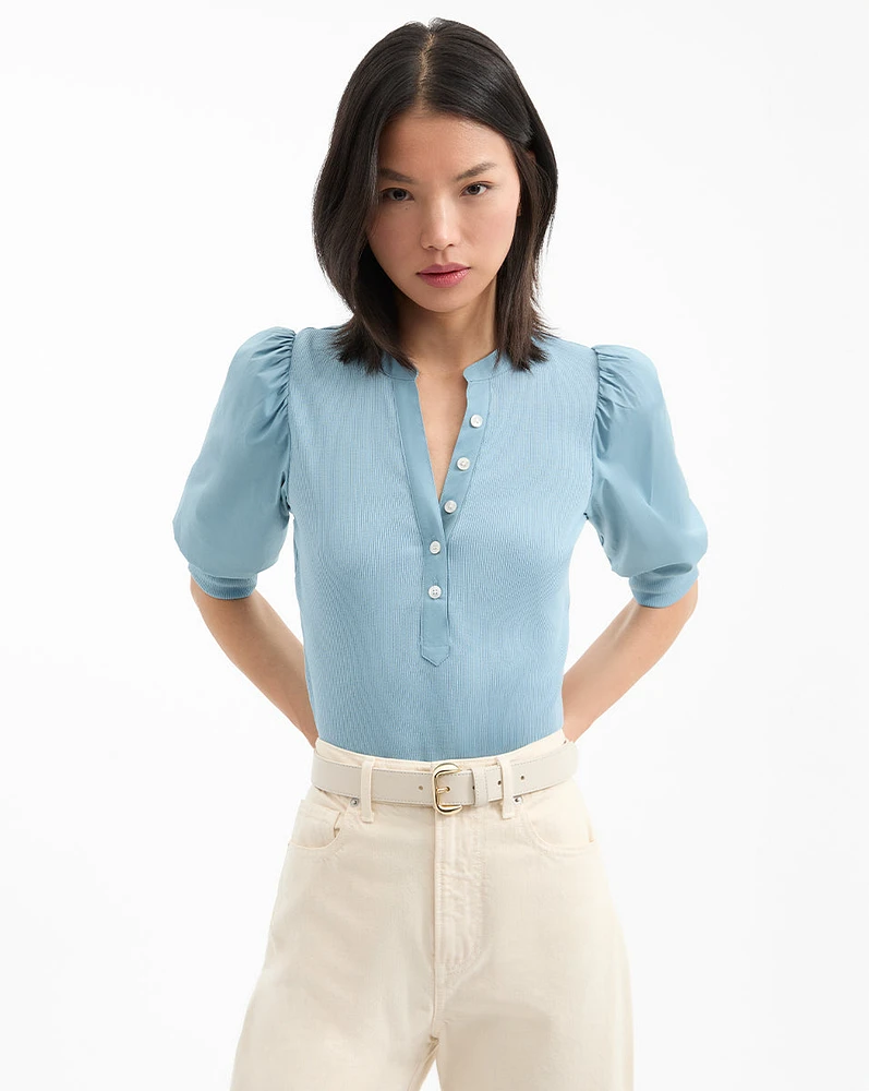 Coralee Puff-Sleeve Tee in Sea Glass | Veronica Beard
