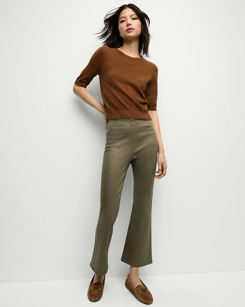 Carson Coated Kick-Flare Jeans in Khaki | Veronica Beard