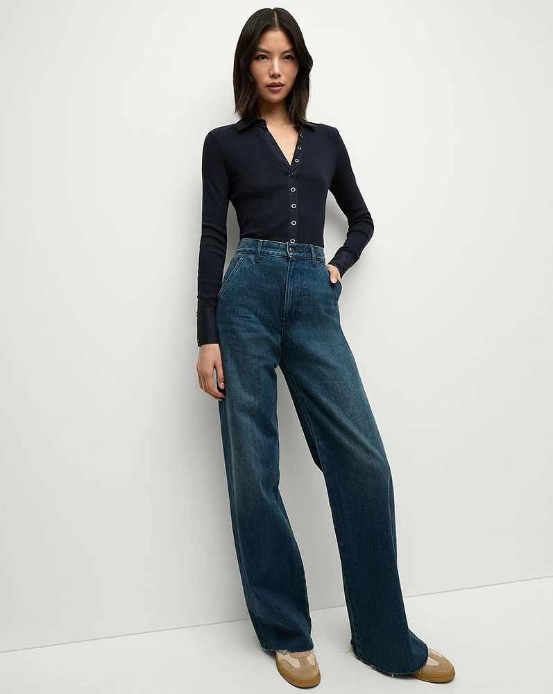 Taylor Slant-Pocket Wide-Leg Jean in Dark Denim | Veronica Beard