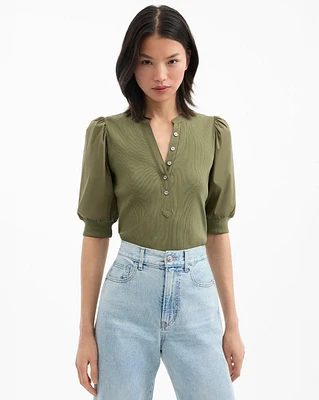 Coralee Puff-Sleeve Top in Stone Army | Veronica Beard