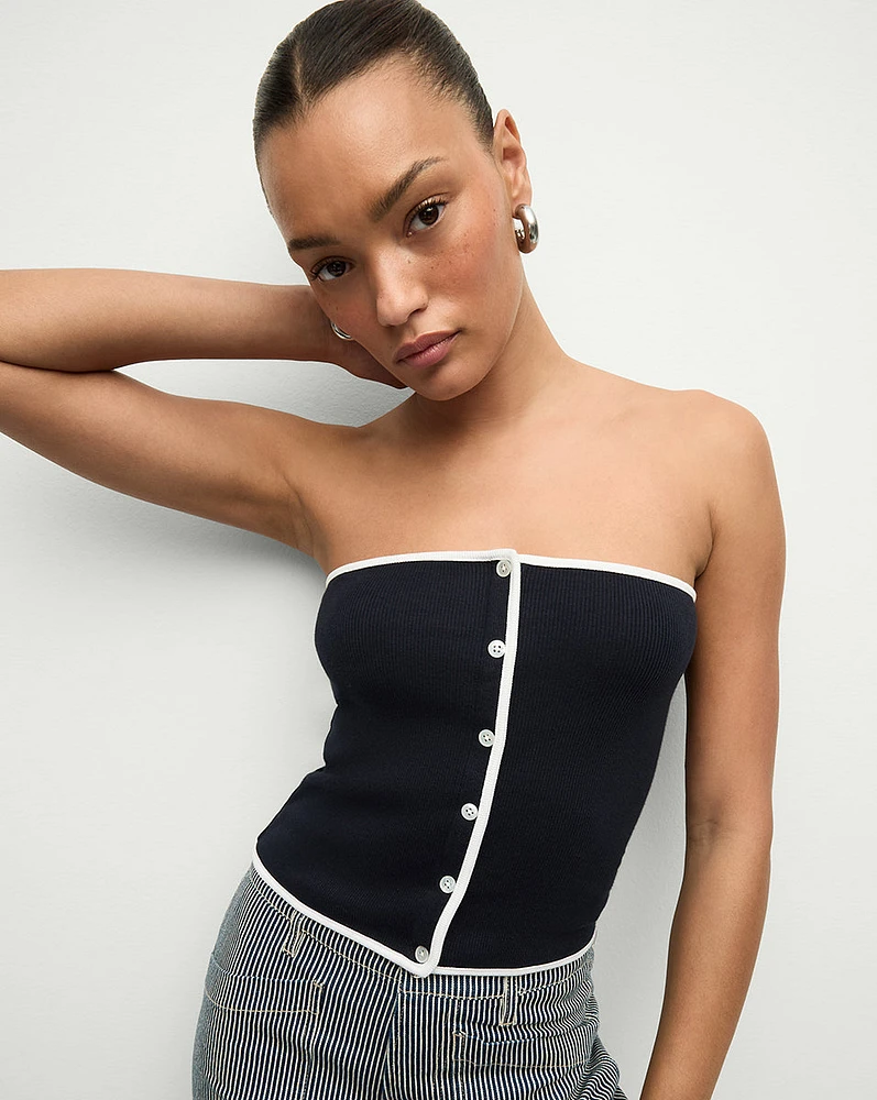 Valley Knitted Tube Top in Navy | Veronica Beard