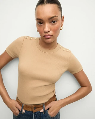 Draya Ribbed Tee in Beige | Veronica Beard