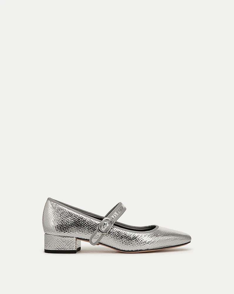 Cade Metallic Mary Jane Ballet Pump in Silver | Veronica Beard