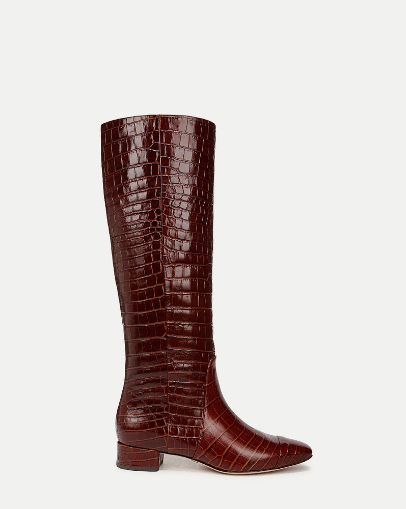 Cecile Croc Knee High Boots in Brown | Veronica Beard