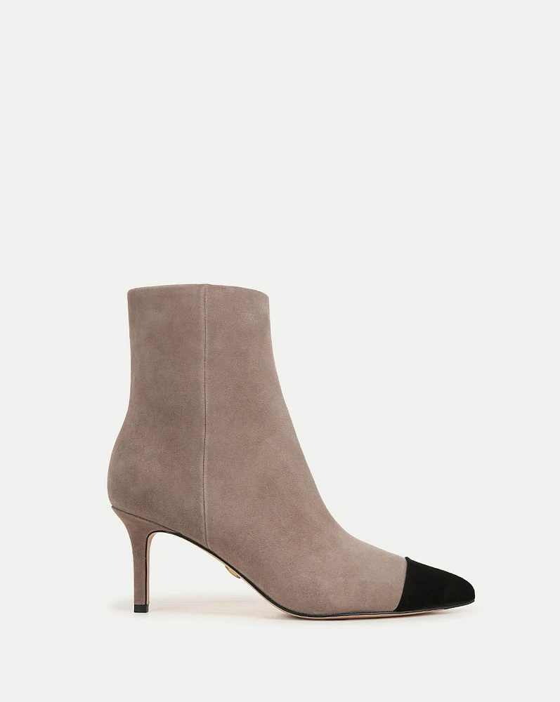 Lisa Cap-Toe Mid-Heel Bootie in Taupe/Black | Veronica Beard