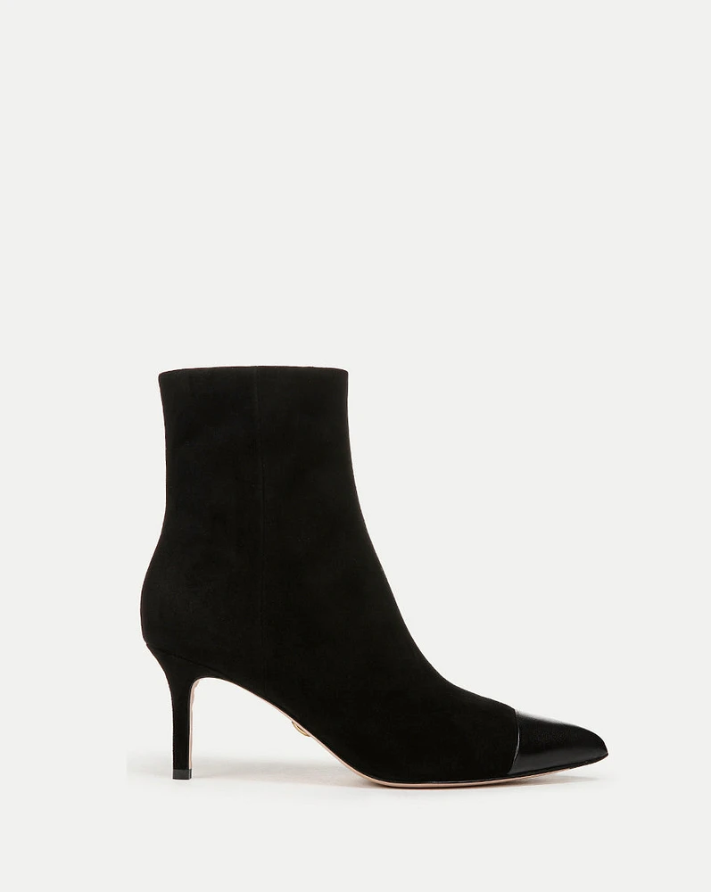 Lisa Cap-Toe Mid-Heel Bootie in Black/Black | Veronica Beard