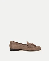 Penny Suede Tassel Loafer in Taupe | Veronica Beard