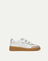 Reagan Velcro Sneaker in White/Silver | Veronica Beard