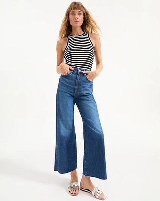 Taylor Cropped High Rise Wide Leg Jean in Bright Blue Denim | Veronica Beard